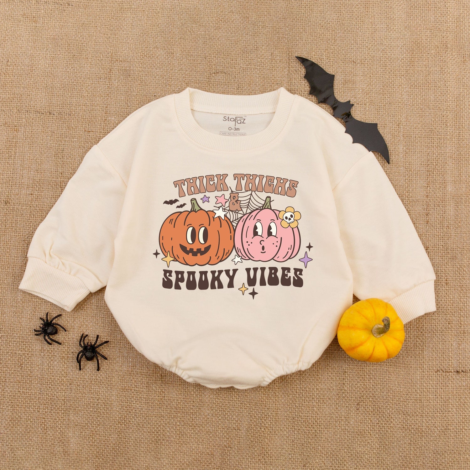 Spooky Vibes Baby Romper Funny Halloween Bodysuit Retro Autumn Newborn Clothes image 1