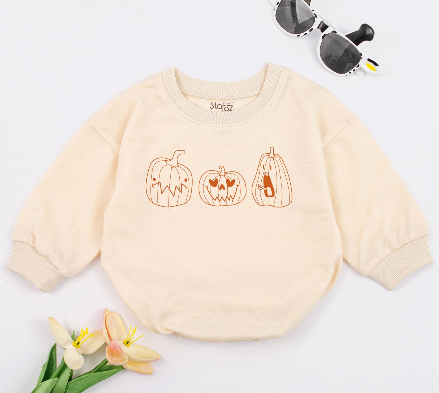 Pumpkin Baby Romper Short Sleeve Fall Baby Clothes Halloween Baby Outfit Baby Shower Gift image 1