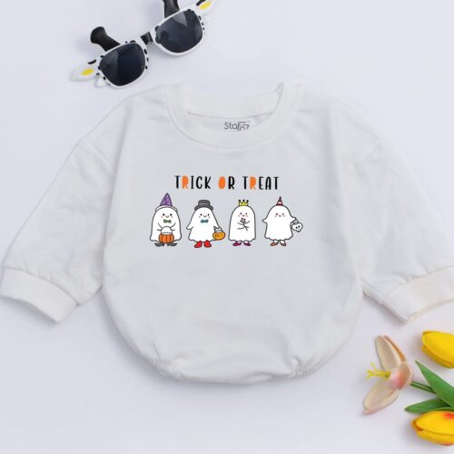 Halloween Baby Romper Trick or Treat Baby Outfit Fall Clothes Cute Boo Baby Shower Gift image 0