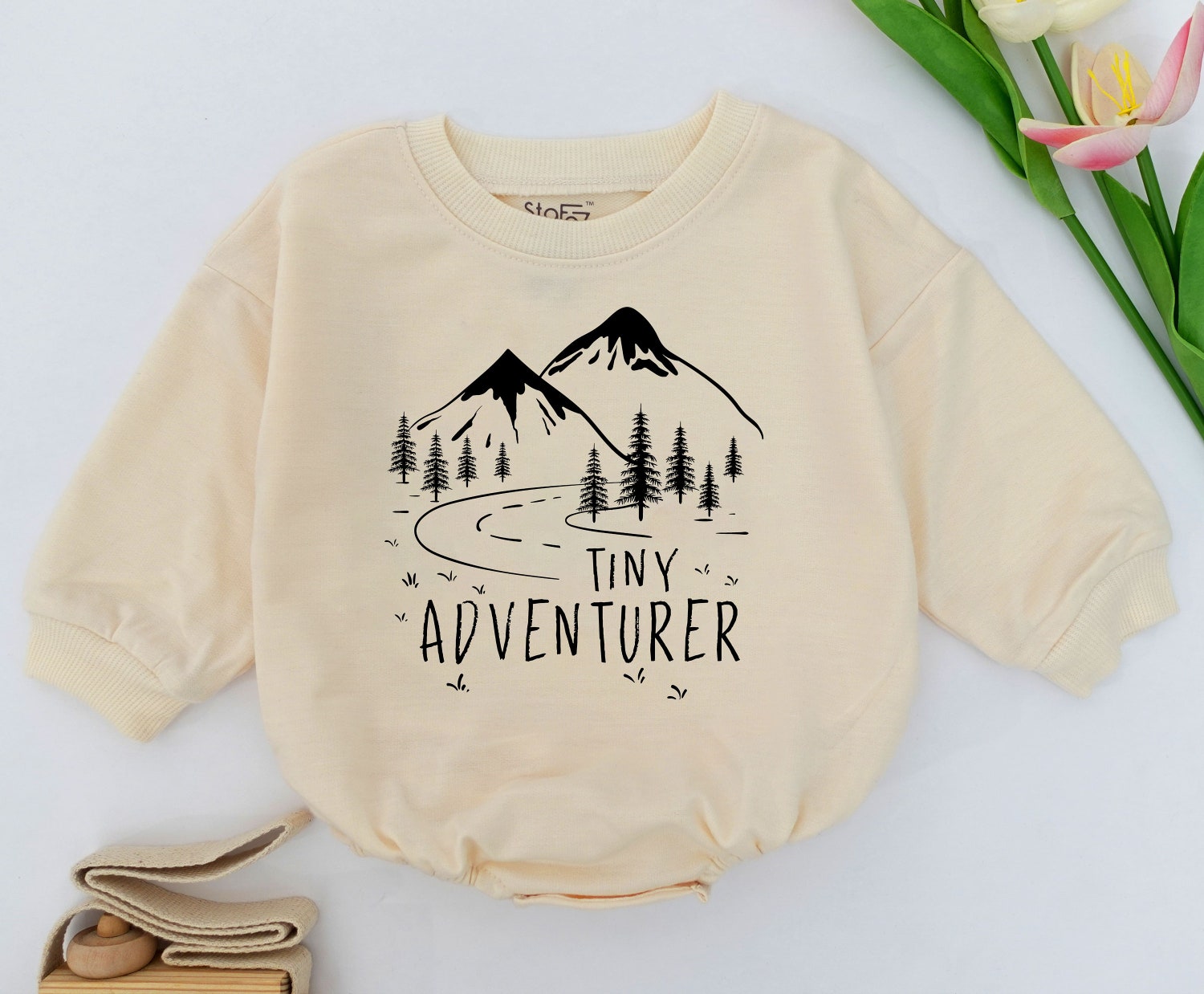 Tiny Adventurer Baby Romper Forest and Travel Baby Outfit Woodland Camping Hiking Bodysuit image 1