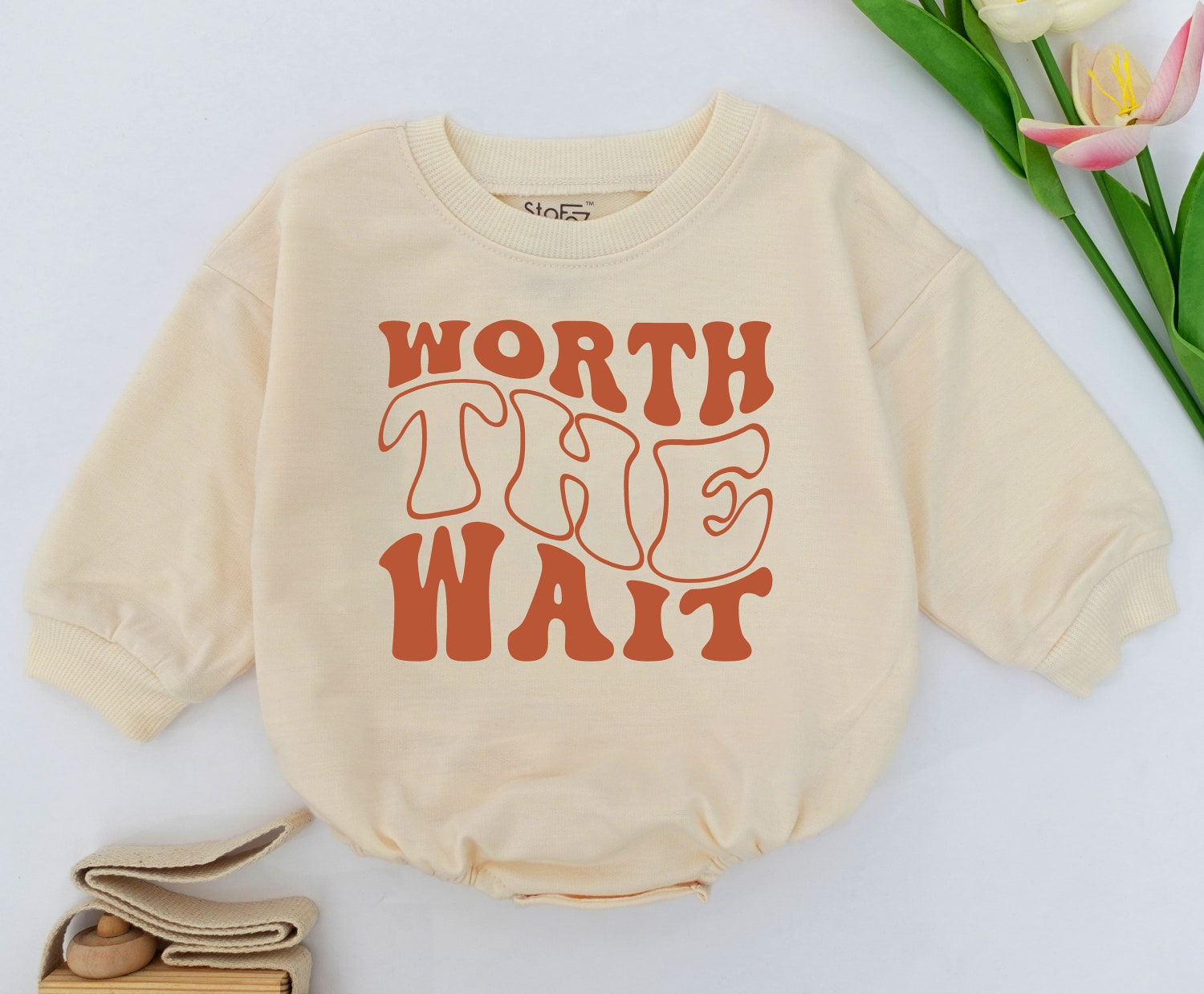 Worth the Wait Baby Romper IVF Bodysuit Pregnancy Announcement Baby Shower Gift image 1