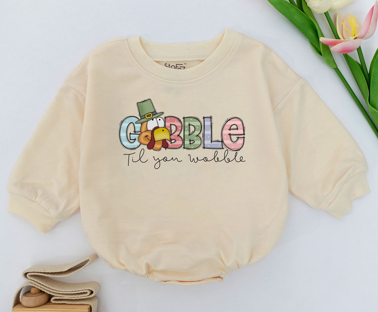 Thanksgiving Baby Romper Gobble Till You Wobble Funny Baby Outfit First Turkey Day image 1