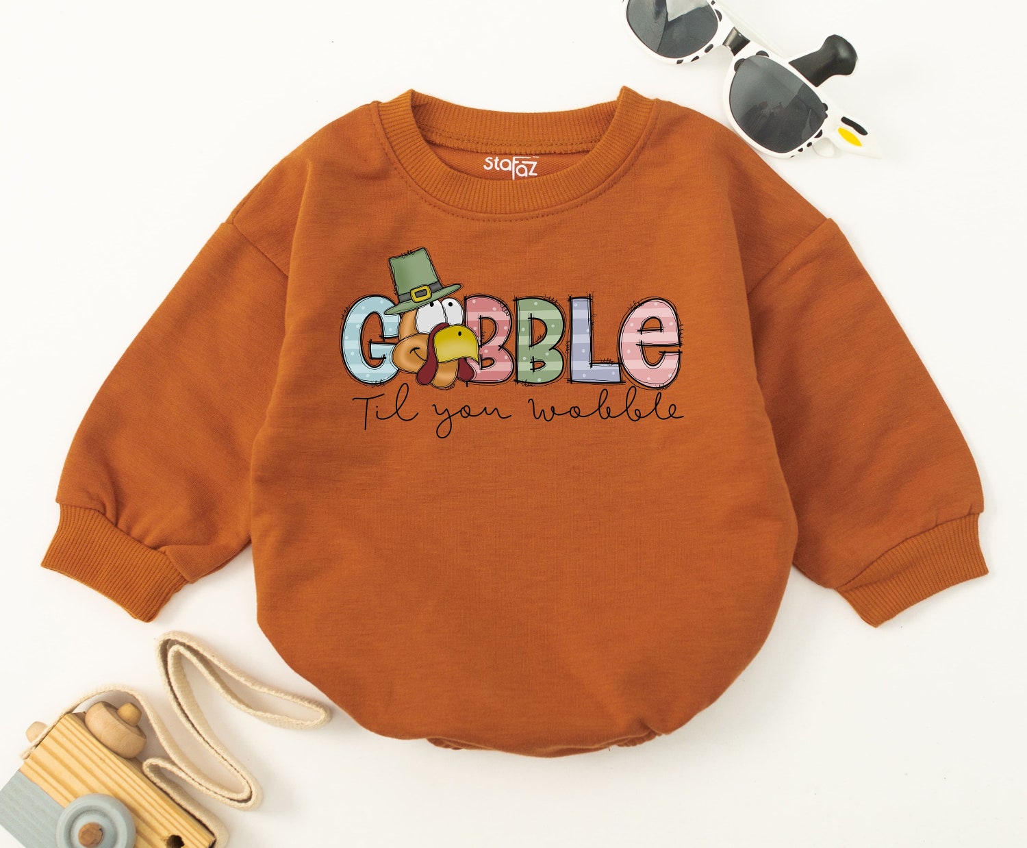 Thanksgiving Baby Romper Gobble Till You Wobble Funny Baby Outfit First Turkey Day image 2