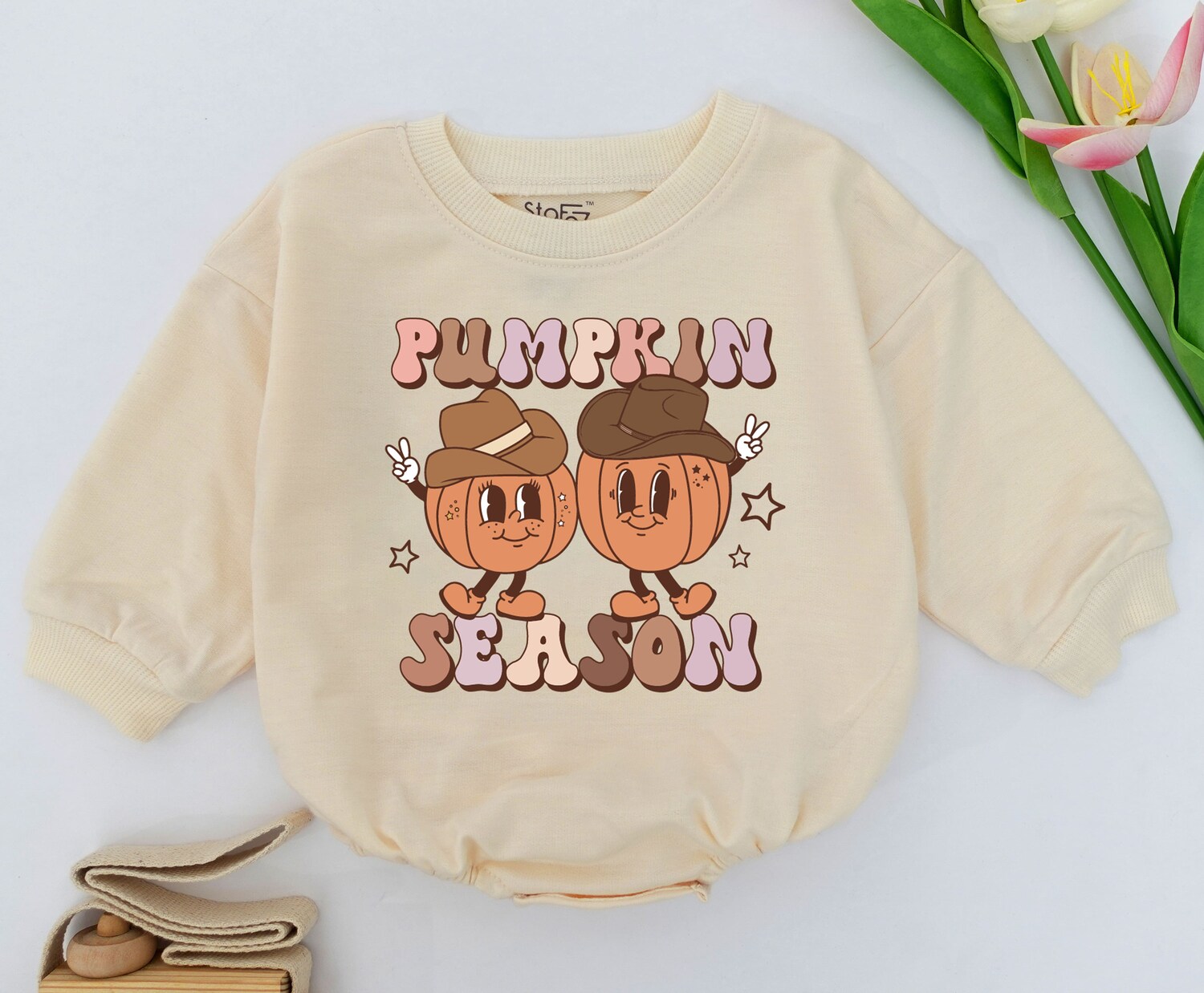 Retro Pumpkin Baby Romper Fall Baby Clothes Halloween Bodysuit First Halloween Outfit image 1