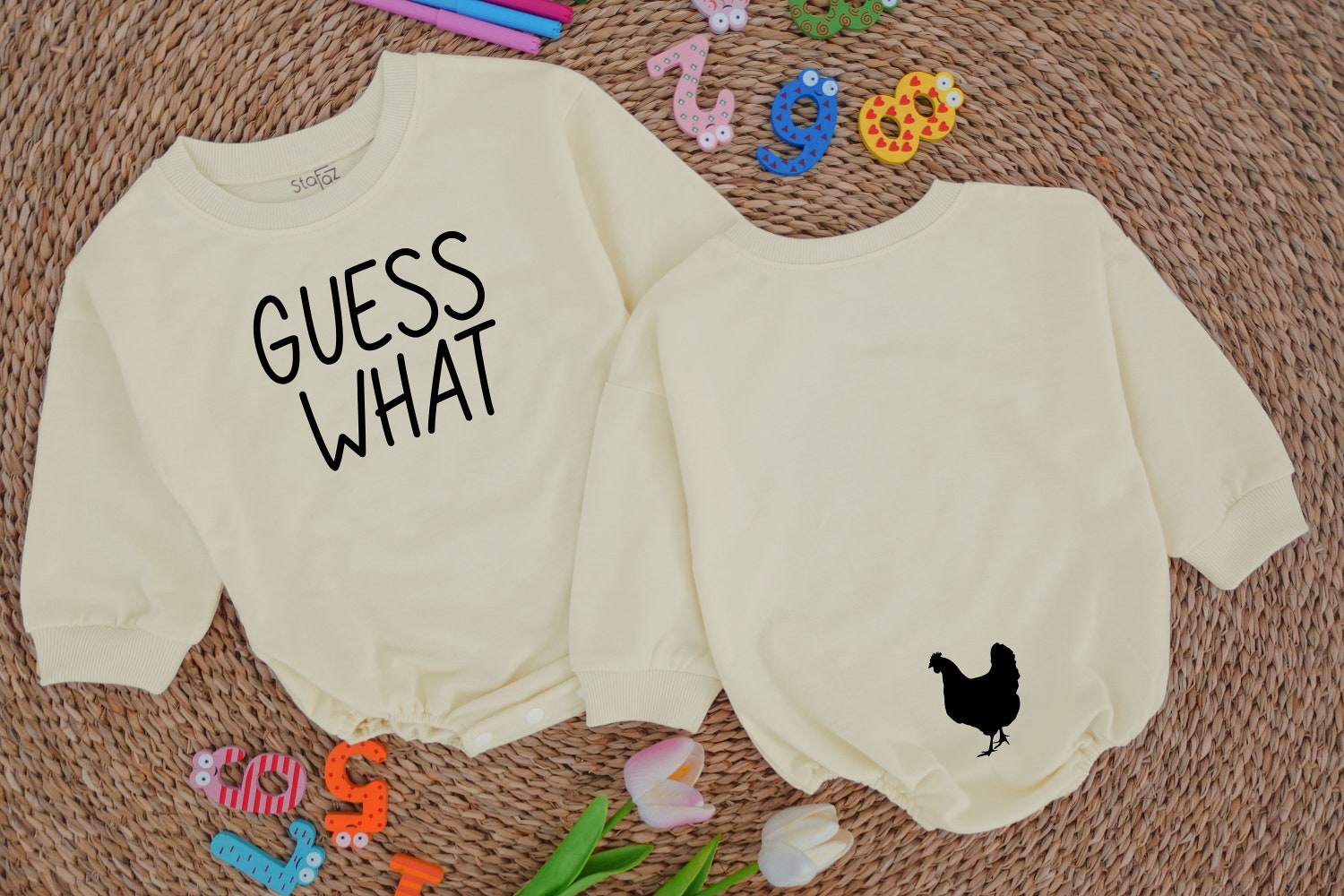 Funny Guess What Chicken Butt Baby Romper Gender Neutral Baby Shower Gift image 1