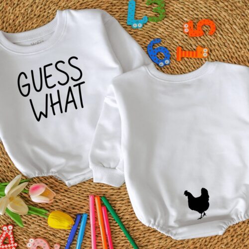 Funny Guess What Chicken Butt Baby Romper Gender Neutral Baby Shower Gift image 0