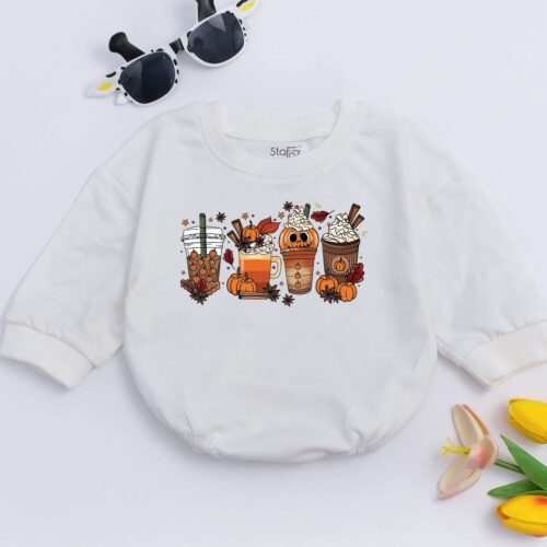 Fall Coffee Baby Bubble Romper First Thanksgiving Outfit Pumpkin Baby Bodysuit Cute Fall Baby Clothes image 0