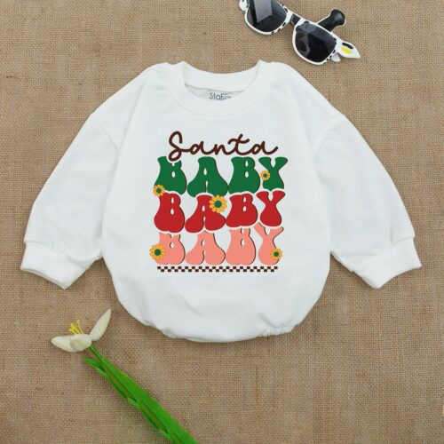 Retro Santa Baby Romper Christmas Baby Outfit First Christmas Outfit Santa Baby Romper image 0