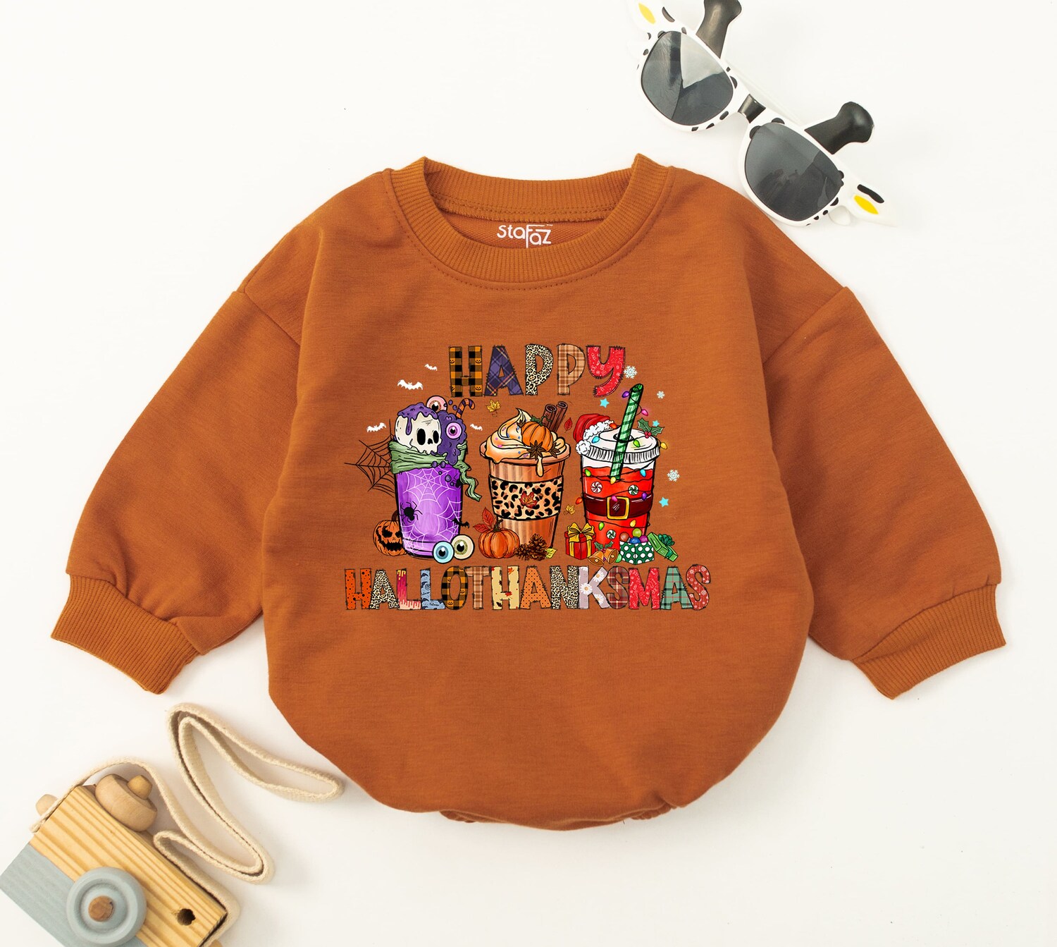 Happy Hallothanksmas Baby Romper Fall Halloween Christmas Baby Outfit Coffee Gift image 2