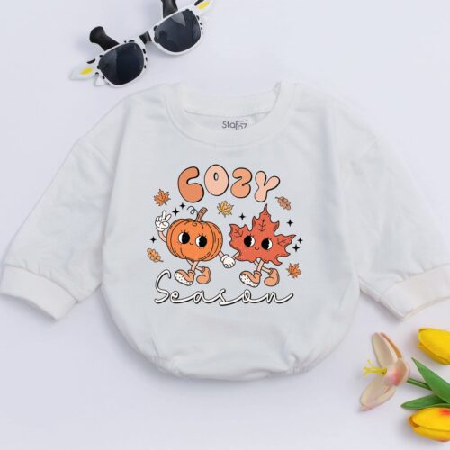 Cozy Season Halloween Toddler Sweatshirt Romper 1st Halloween Outfit Retro Funny Costume image 0