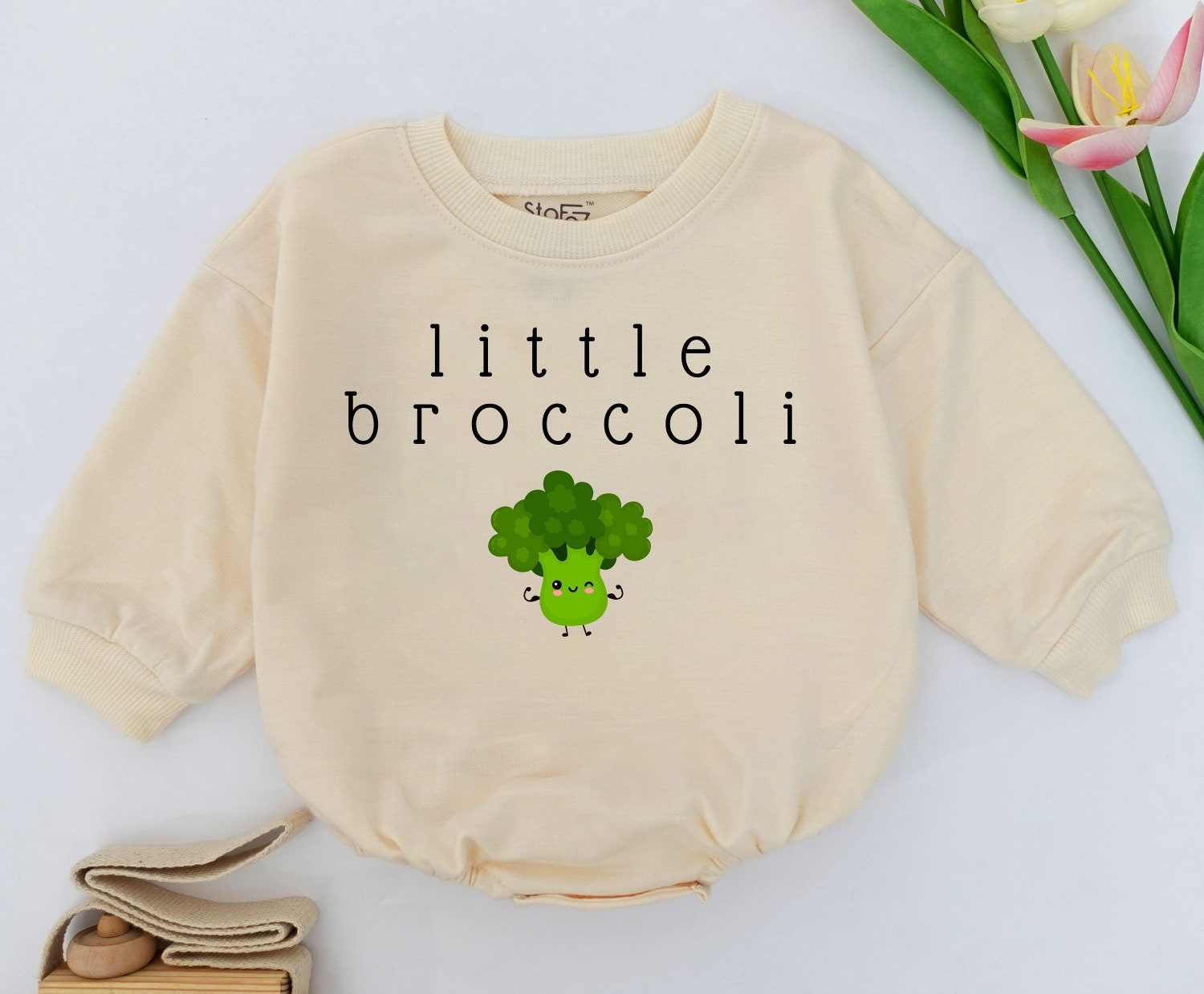 Unisex Little Broccoli Baby Romper Minimalist Gender Neutral Baby Clothes Cute Baby Outfit image 1