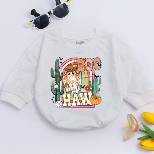 Boo-Haw Country Halloween Baby Romper Long Sleeve Bodysuit Fall Baby Clothes Western image 0