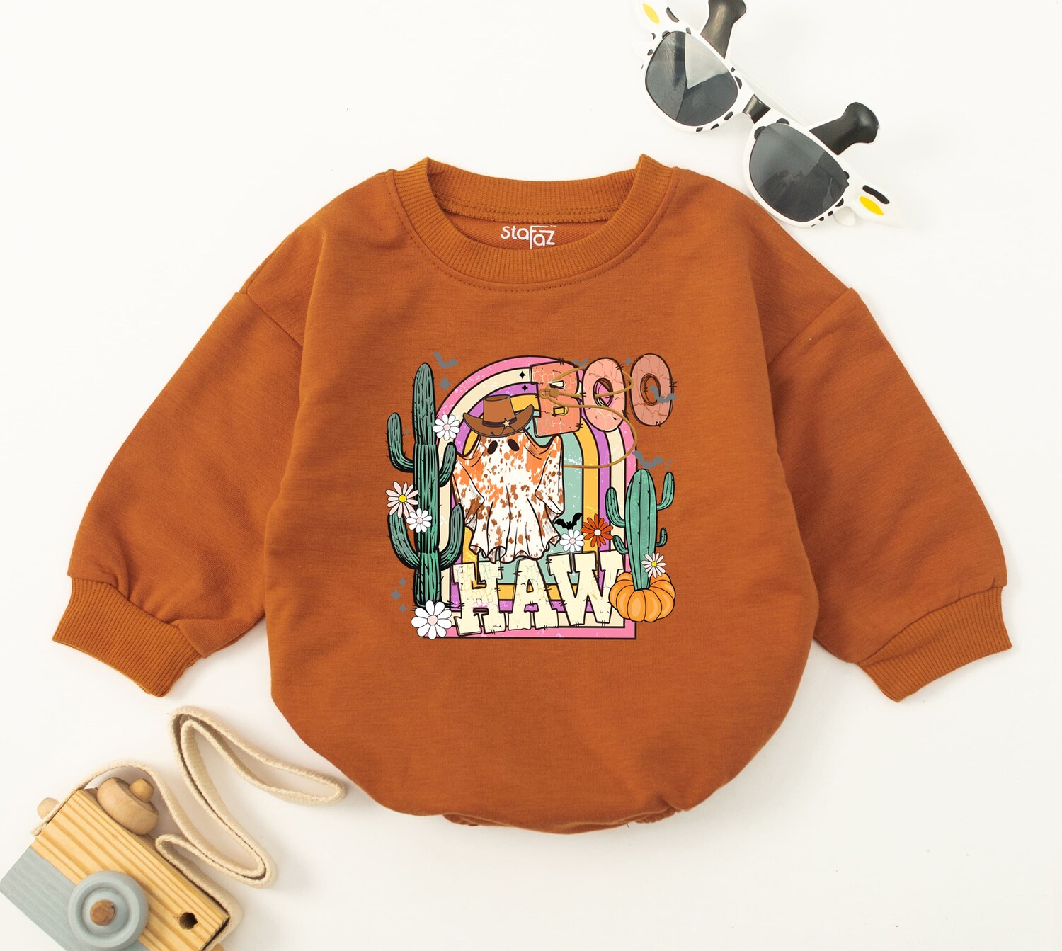 Boo-Haw Country Halloween Baby Romper Long Sleeve Bodysuit Fall Baby Clothes Western image 2