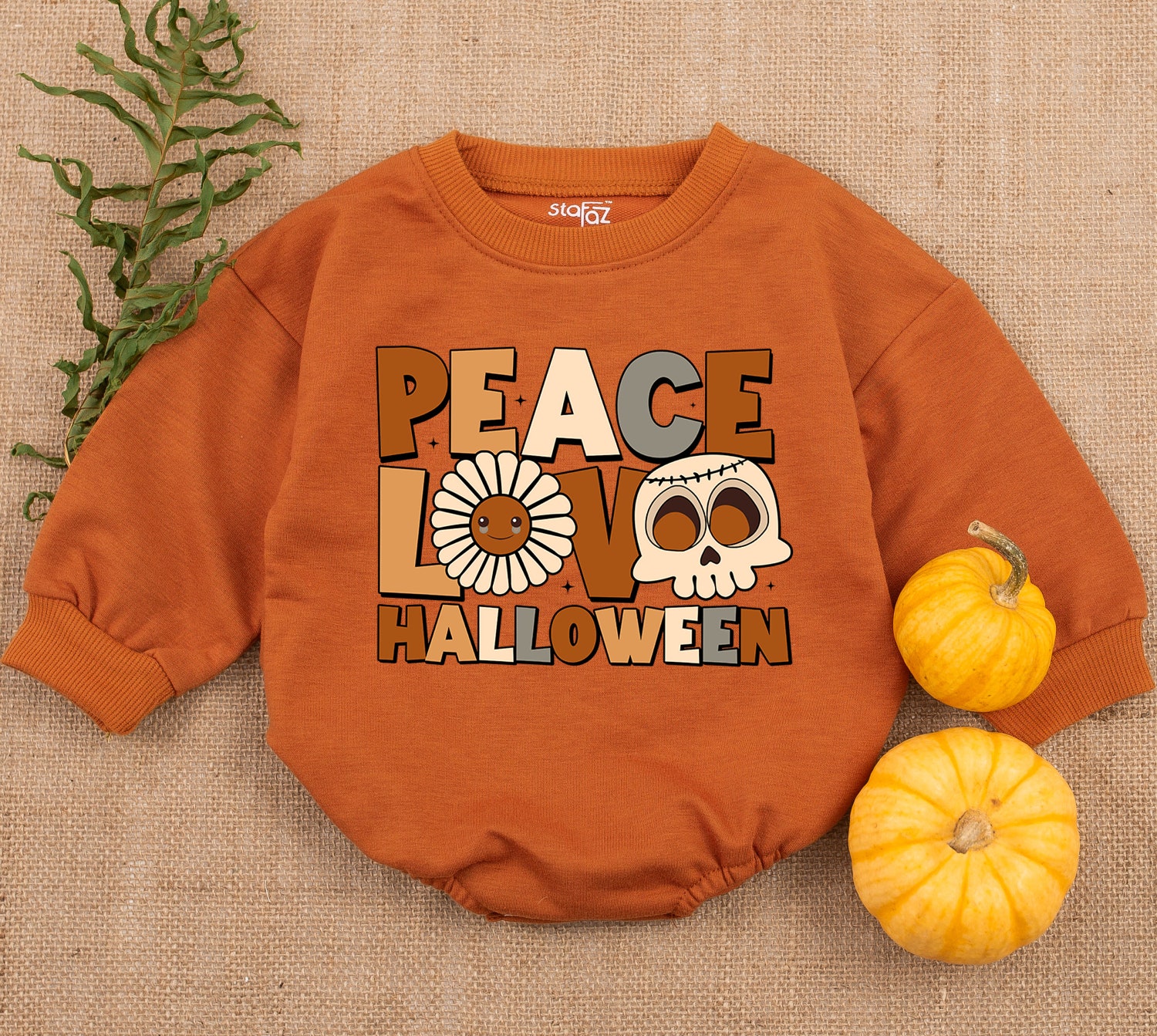 Peace Love Halloween Baby Romper Toddler Sweatshirt Fall Baby Clothes Newborn Outfit image 2