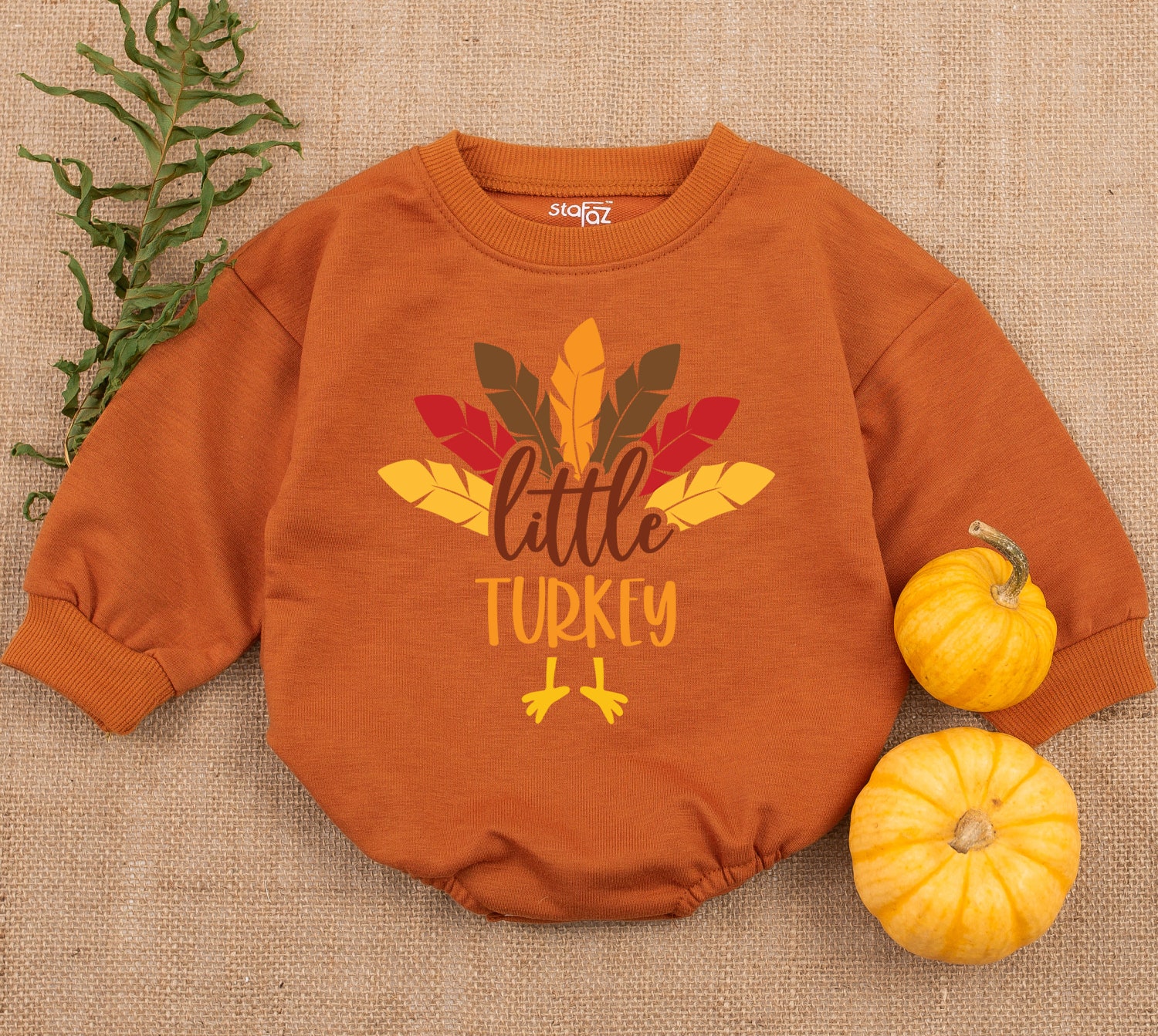 Little Turkey Thanksgiving Baby Romper Gender Neutral Long Sleeve Infant Bodysuit Fall Baby Outfit image 2