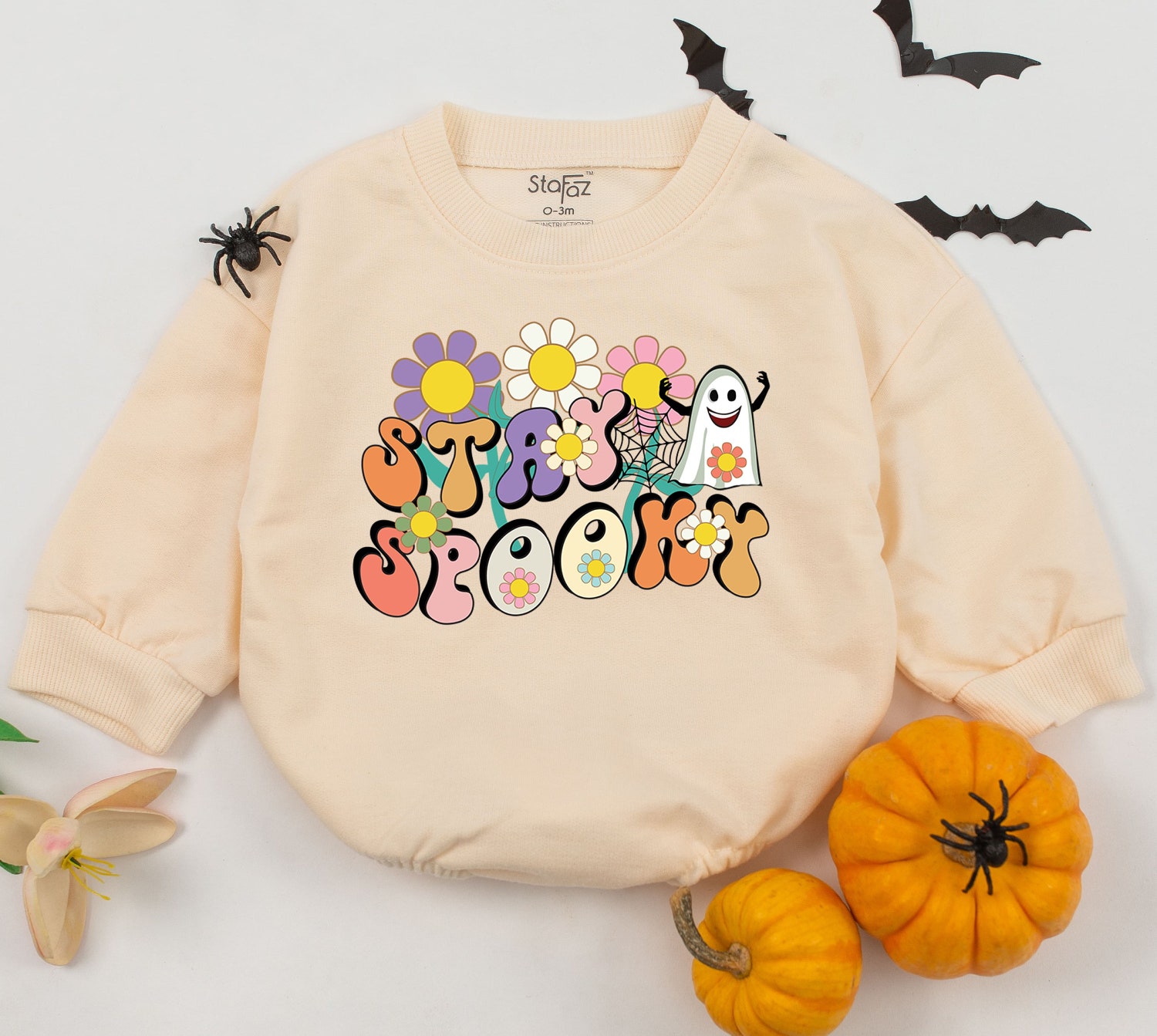 Stay Spooky Baby Romper Soft Cotton Halloween Outfit for First Halloween Fall Baby Shower image 1