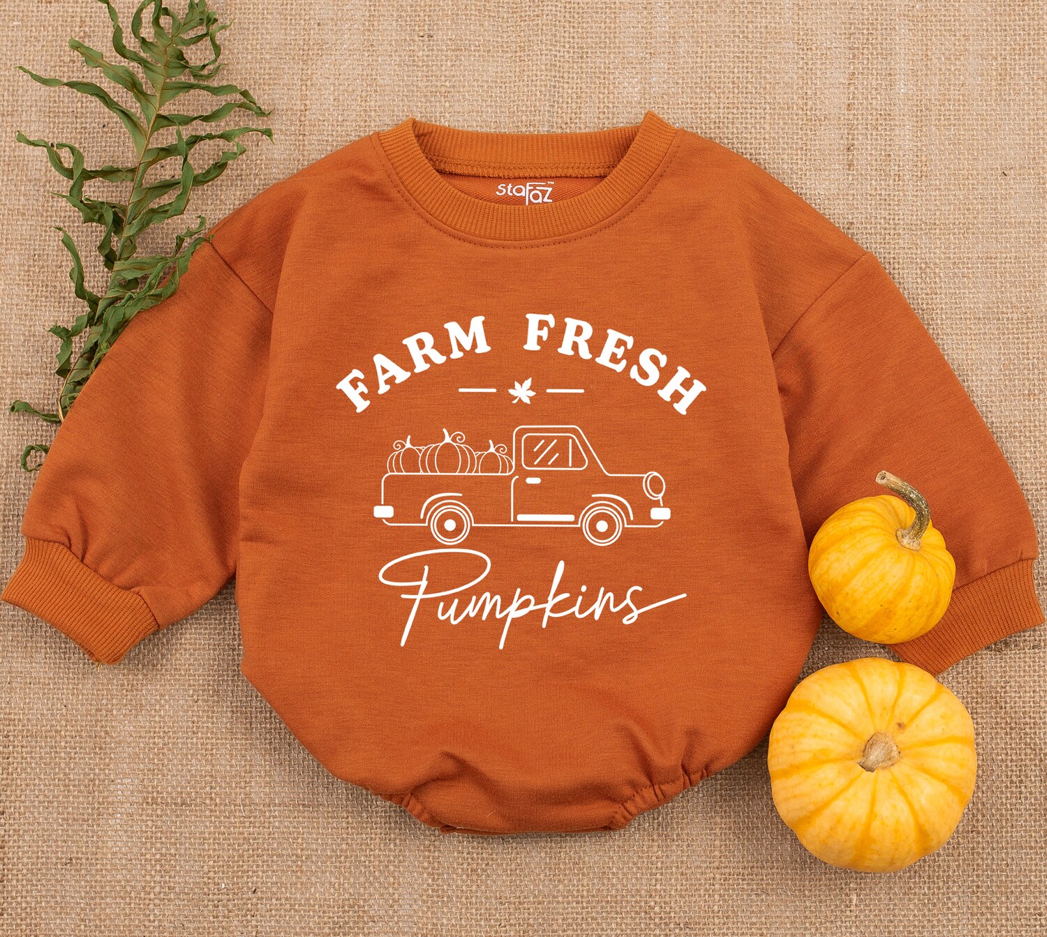 Farm Fresh Pumpkin Baby Romper Halloween Baby Outfit Fall Bodysuit Gender Neutral Newborn Clothing image 1