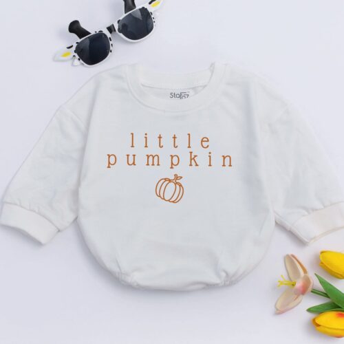 Little Pumpkin Baby Romper Natural Fall Baby Bodysuit Cute Pumpkin Baby Gift Outfit image 0