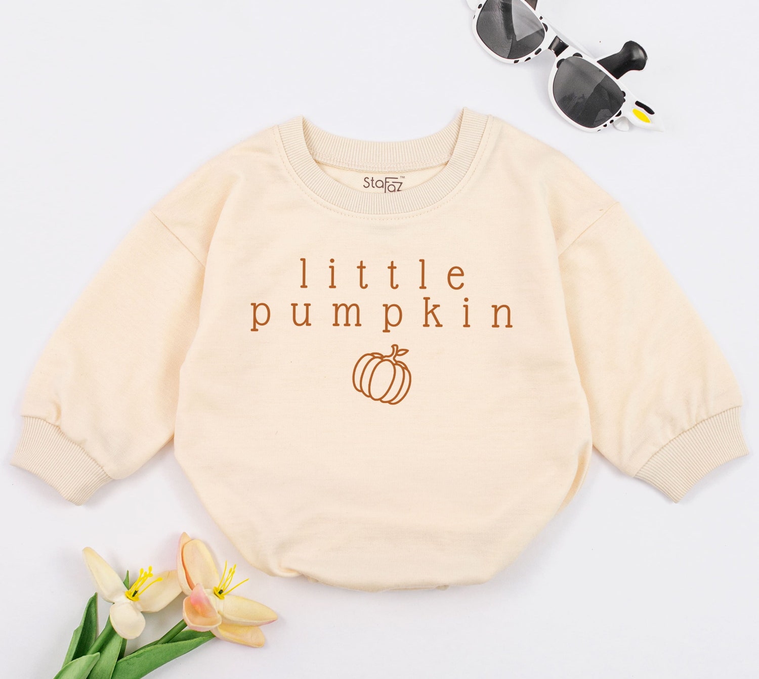 Little Pumpkin Baby Romper Natural Fall Baby Bodysuit Cute Pumpkin Baby Gift Outfit image 2