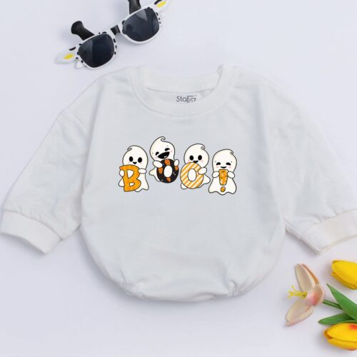 Hey Boo Ghost Baby Romper Cute Halloween Baby Shower Outfit Fall Baby Clothes image 0