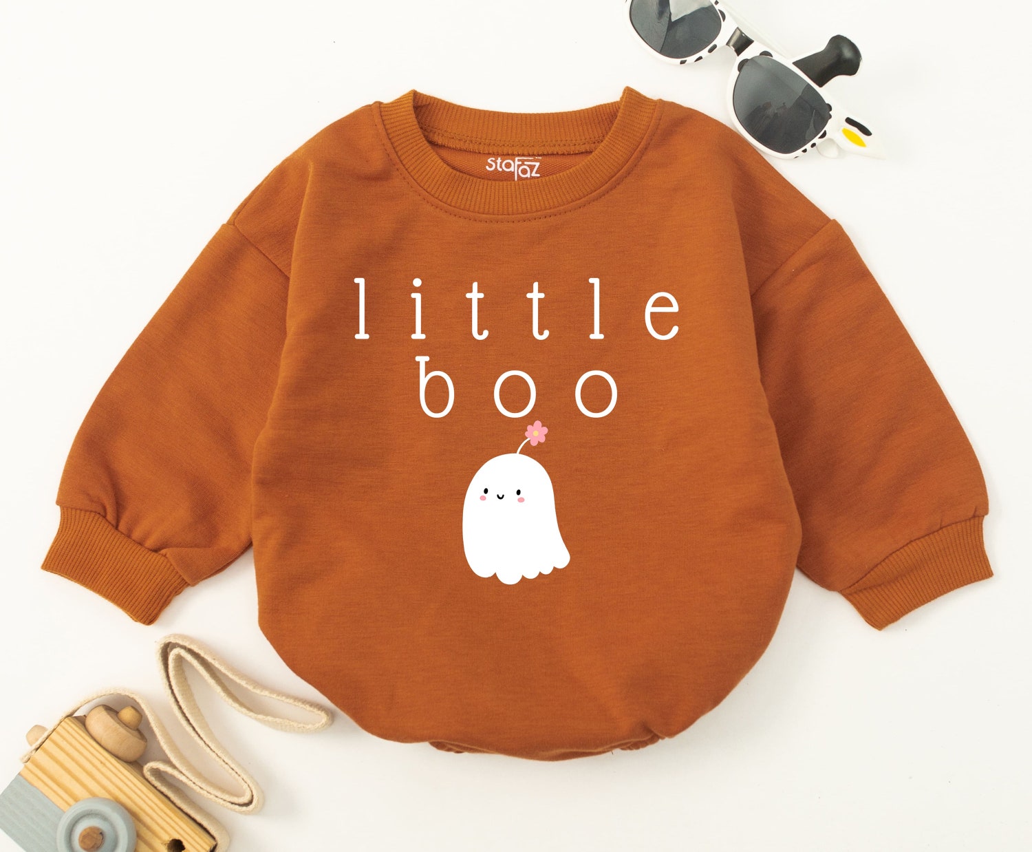 Halloween Baby Romper Little Boo Bodysuit Toddler Fall Outfit Newborn Bubble Romper image 2