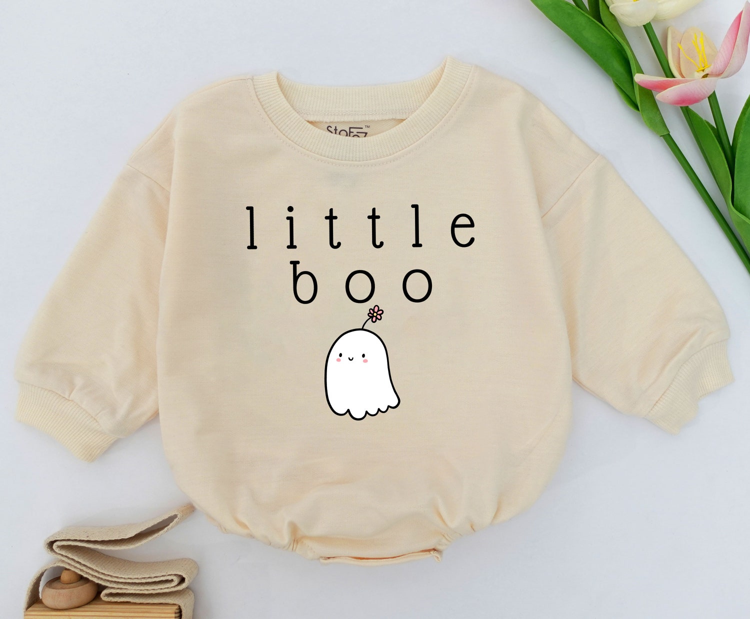 Halloween Baby Romper Little Boo Bodysuit Toddler Fall Outfit Newborn Bubble Romper image 1