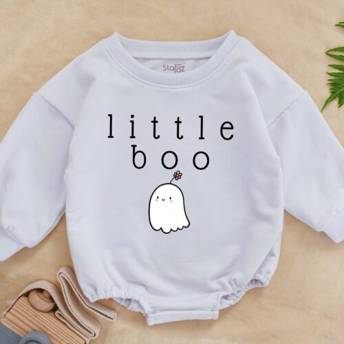 Halloween Baby Romper Little Boo Bodysuit Toddler Fall Outfit Newborn Bubble Romper image 0