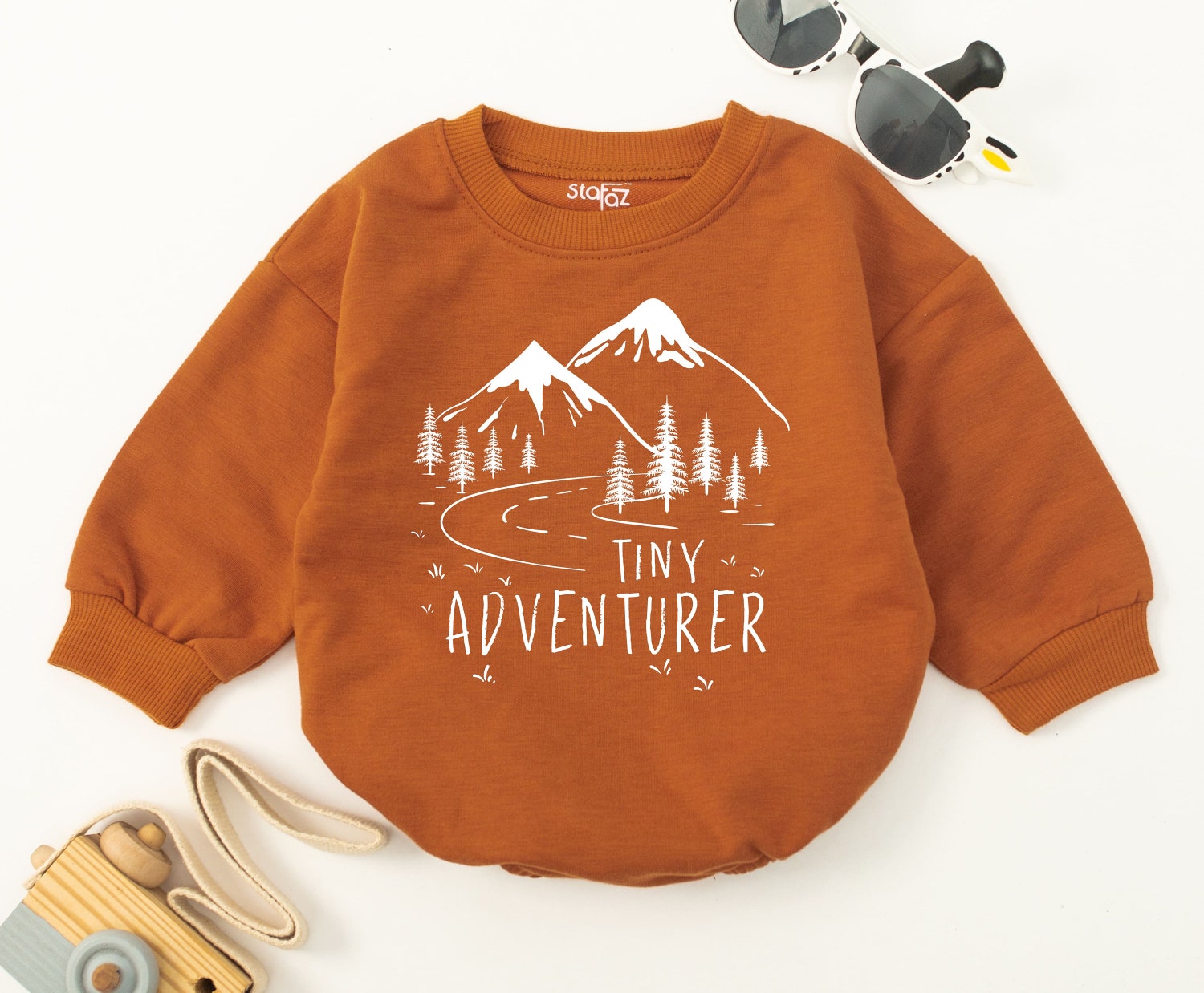 Tiny Adventurer Baby Romper Forest and Travel Baby Outfit Woodland Camping Hiking Bodysuit image 2