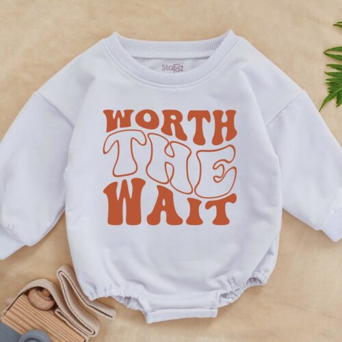 Worth the Wait Baby Romper IVF Bodysuit Pregnancy Announcement Baby Shower Gift image 0