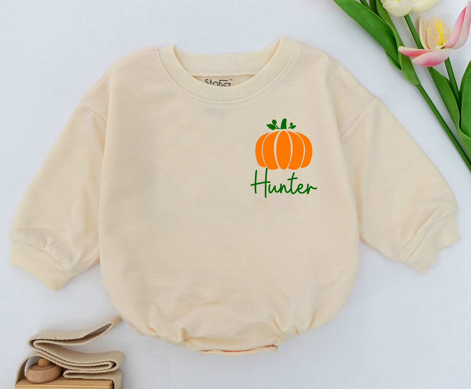 Personalized Pumpkin Baby Romper Halloween Baby Clothes First Halloween Costume Outfit image 1