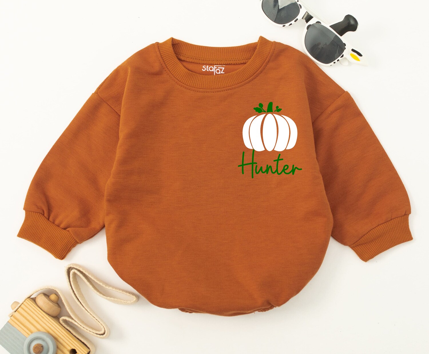 Personalized Pumpkin Baby Romper Halloween Baby Clothes First Halloween Costume Outfit image 2