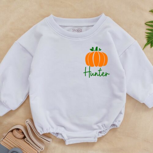 Personalized Pumpkin Baby Romper Halloween Baby Clothes First Halloween Costume Outfit image 0