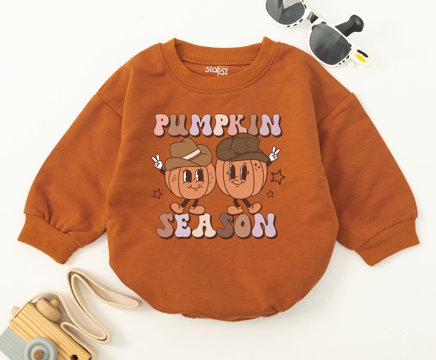 Retro Pumpkin Baby Romper Fall Baby Clothes Halloween Bodysuit First Halloween Outfit image 2