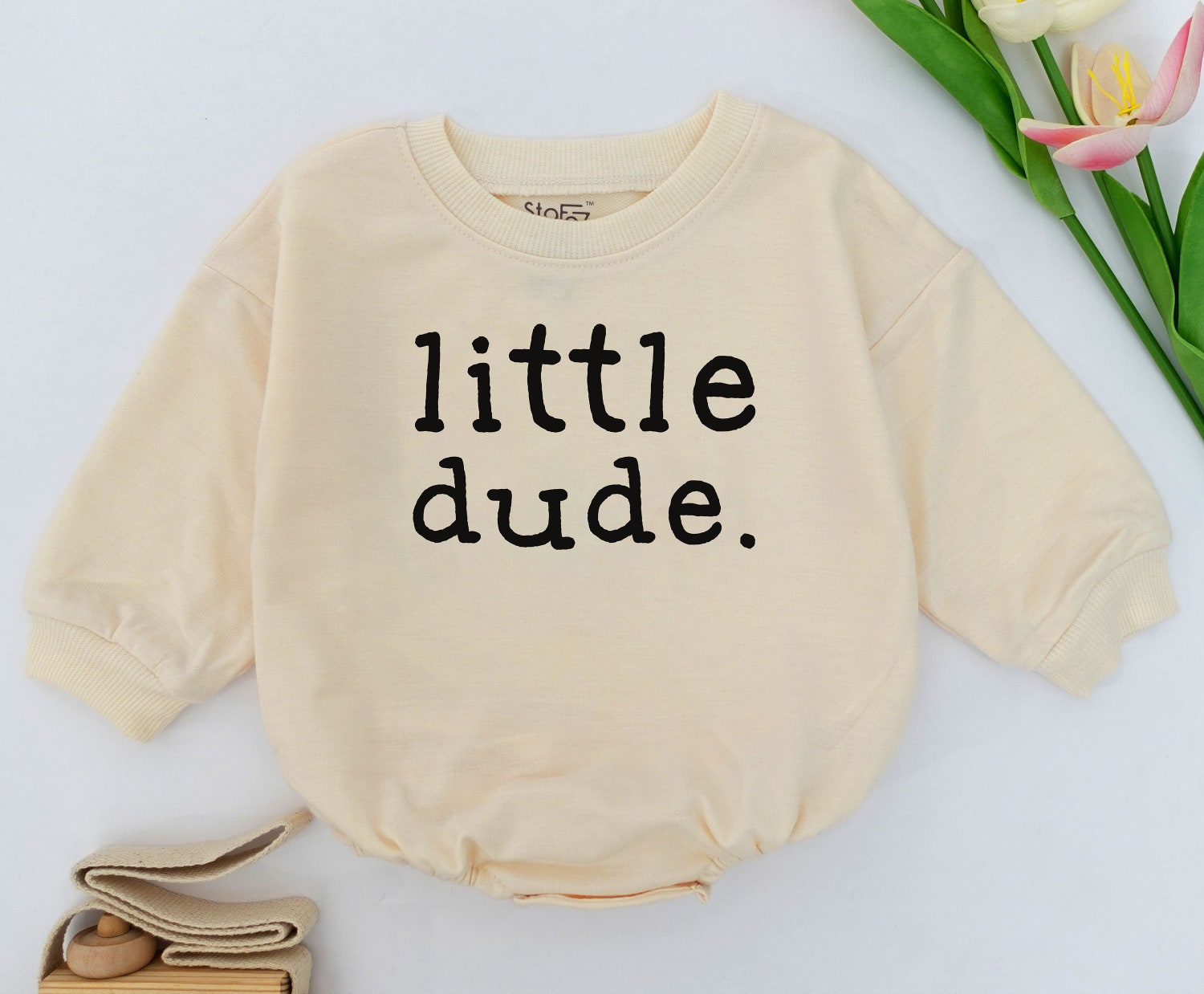 Little Dude Baby Romper Cute Baby Boy Clothes New Baby Shower Gift Gender Reveal Outfit image 1