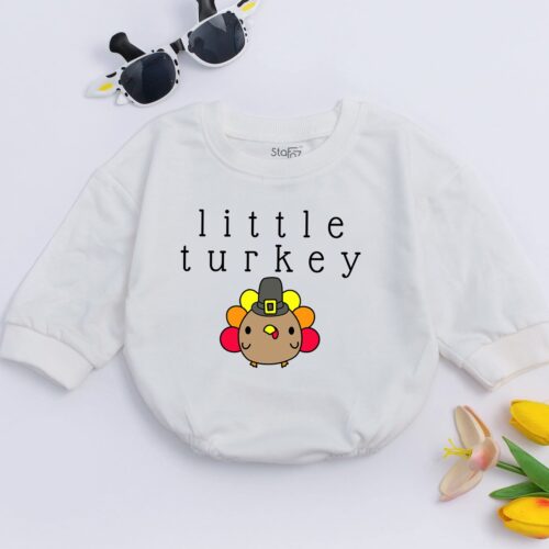 Thanksgiving Turkey Baby Romper Funny First Thanksgiving Outfit Baby Shower Gift image 0