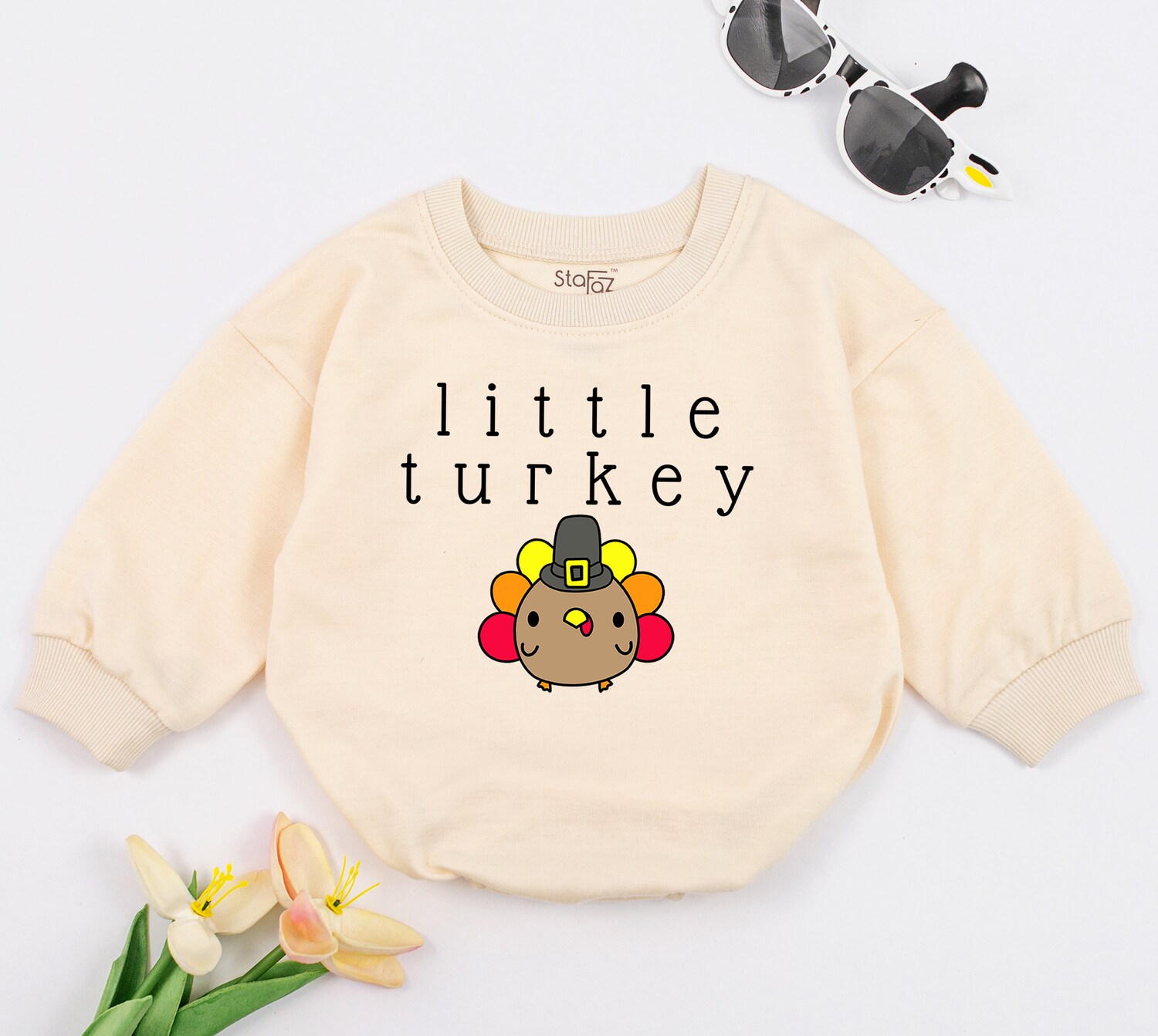 Thanksgiving Turkey Baby Romper Funny First Thanksgiving Outfit Baby Shower Gift image 1