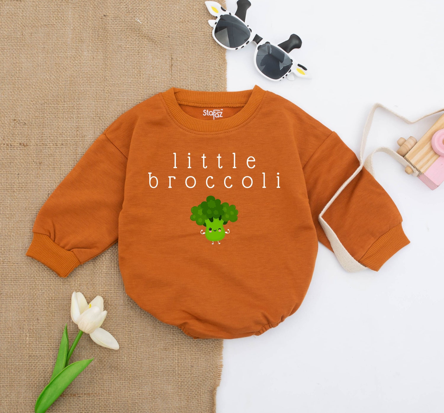 Unisex Little Broccoli Baby Romper Minimalist Gender Neutral Baby Clothes Cute Baby Outfit image 2