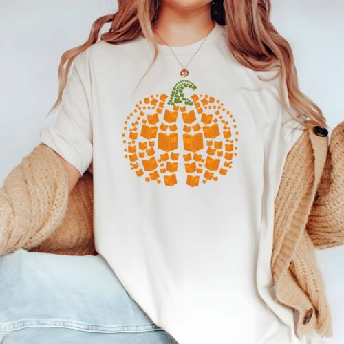 Book Pumpkin Thanksgiving Shirt Retro Bookworm Gift Fall Reading Tee for Book Lovers image 0