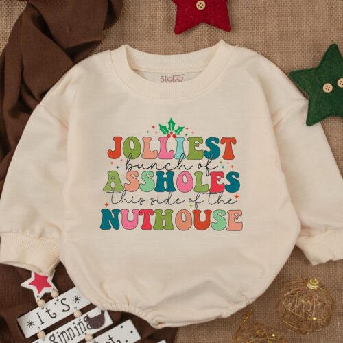 Jolliest Bunch of Assholes Funny Christmas Baby Romper Holiday Gift 1st Xmas Bodysuit image 0