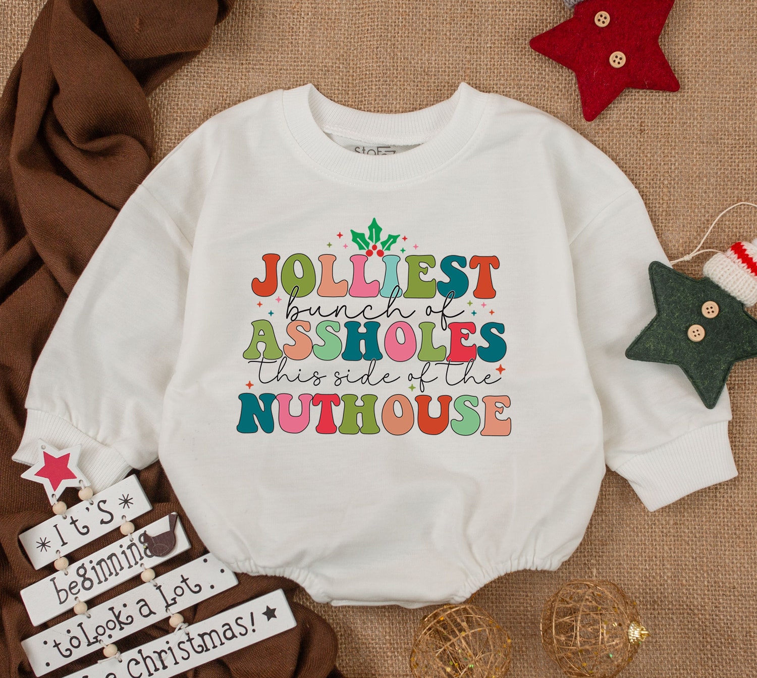 Jolliest Bunch of Assholes Funny Christmas Baby Romper Holiday Gift 1st Xmas Bodysuit image 1