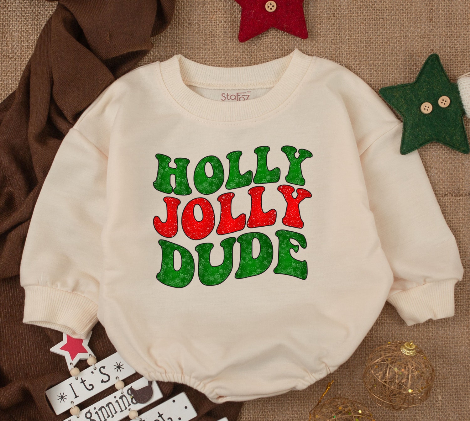 Holly Jolly Dude Christmas Baby Romper Retro Xmas Baby Outfit Merry Christmas Gift image 1