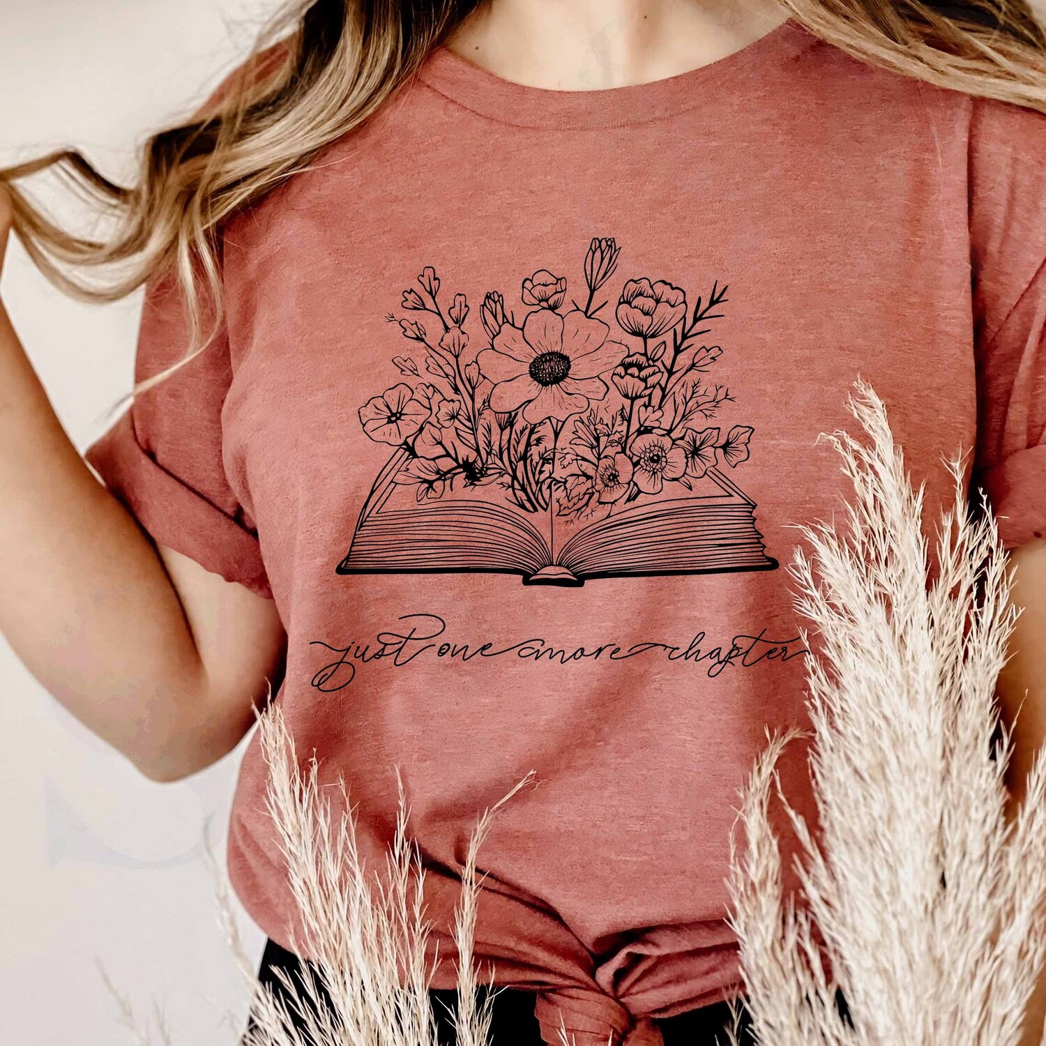 Book Lover Shirt Just One More Chapter Wildflowers Bookworm Gift for Readers image 2