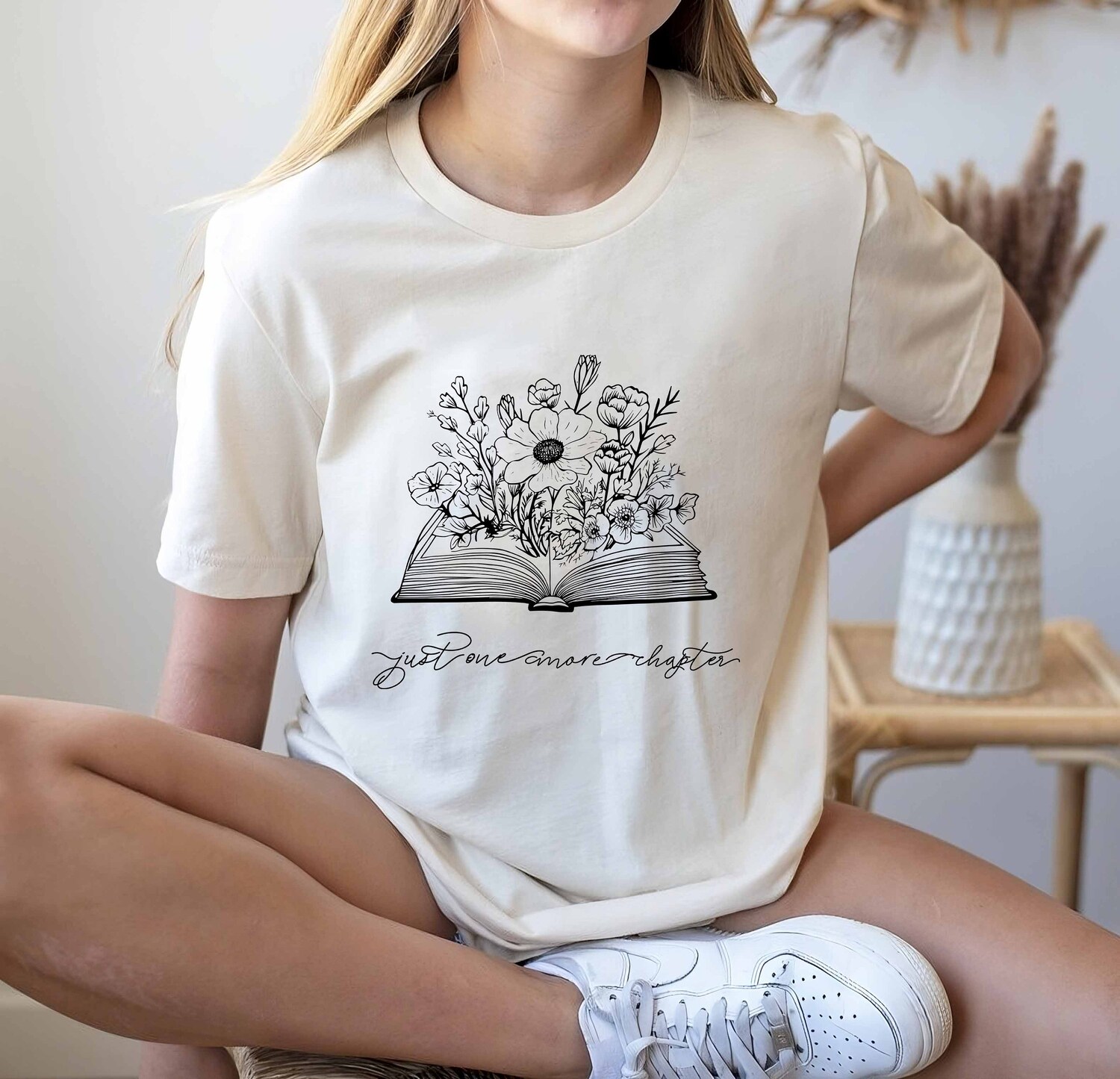 Book Lover Shirt Just One More Chapter Wildflowers Bookworm Gift for Readers image 1