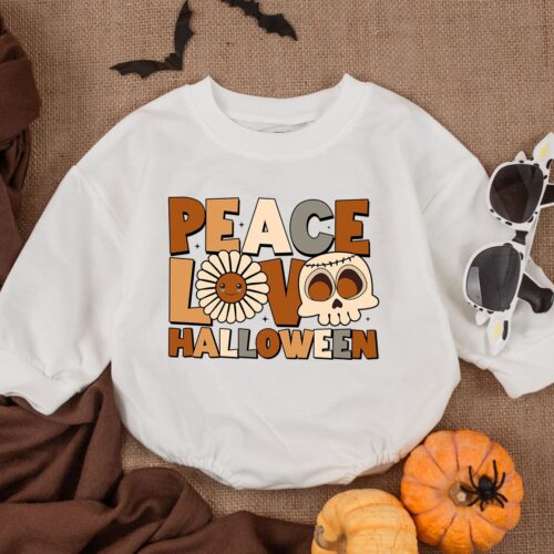 Peace Love Halloween Baby Romper Toddler Sweatshirt Fall Baby Clothes Newborn Outfit image 0