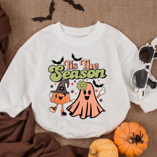 Tis The Season Halloween Baby Romper Toddler Girl Boy Fall Outfit Newborn Halloween Gift image 0