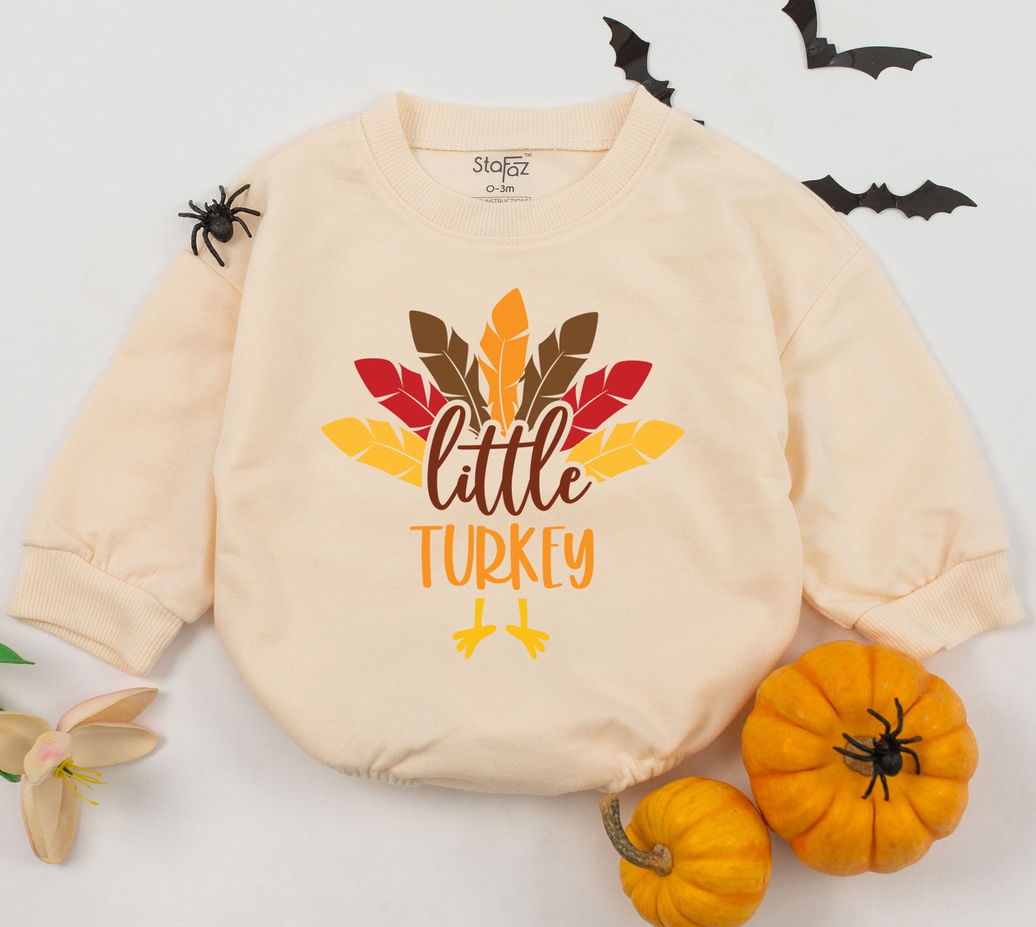 Little Turkey Thanksgiving Baby Romper Gender Neutral Long Sleeve Infant Bodysuit Fall Baby Outfit image 1