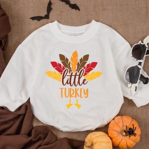 Little Turkey Thanksgiving Baby Romper Gender Neutral Long Sleeve Infant Bodysuit Fall Baby Outfit image 0