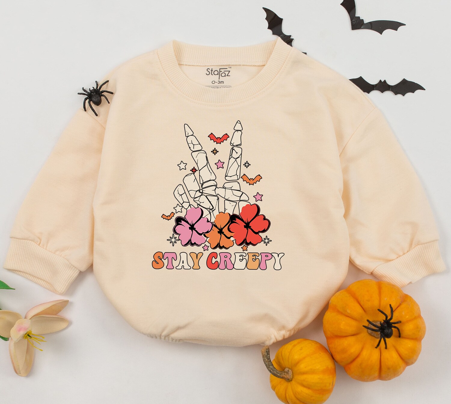 Halloween Baby Romper Stay Creepy Bodysuit Gender Neutral Newborn Outfit Fall Baby Shower Gift image 1