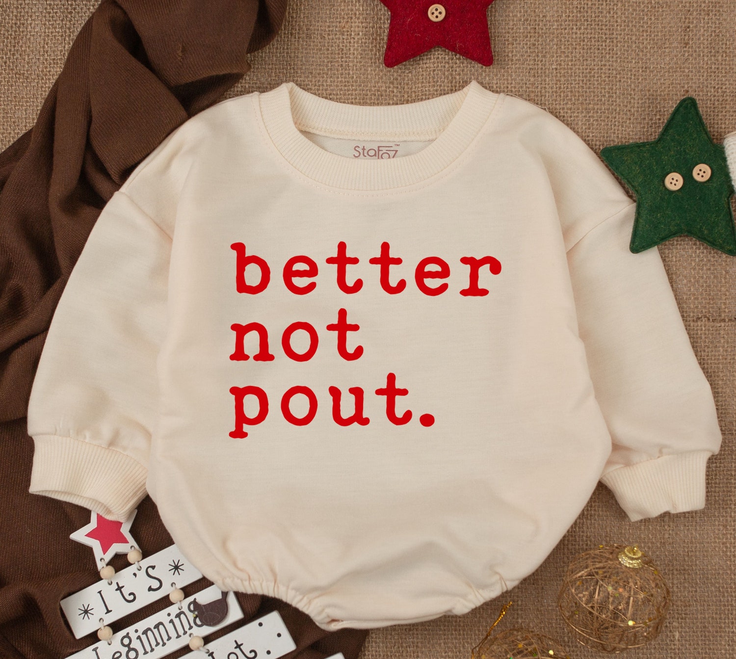 Funny Christmas Baby Outfit Better Not Pout Super Soft Cozy Warm Sweatsuit Retro Santa Romper image 1