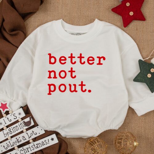 Funny Christmas Baby Outfit Better Not Pout Super Soft Cozy Warm Sweatsuit Retro Santa Romper image 0